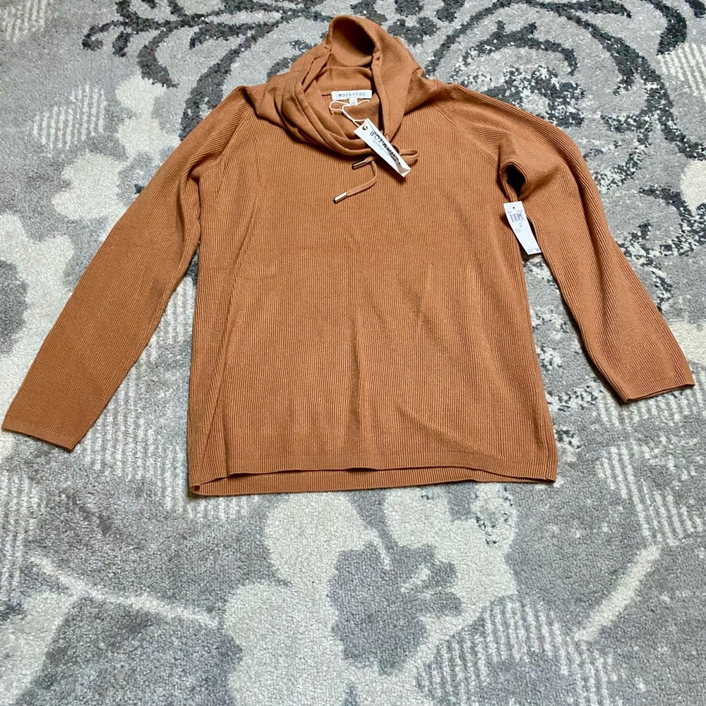 NWT Workshop Republic Gold Camel Cowlneck Super Soft Lightweight Sweater